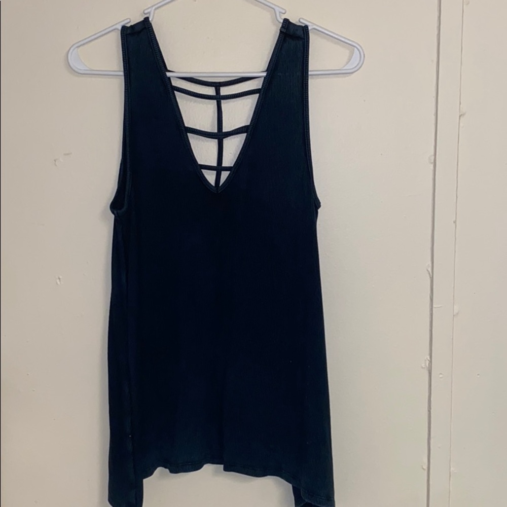 American Eagle Ribbed Navy Criss Cross Tank Top